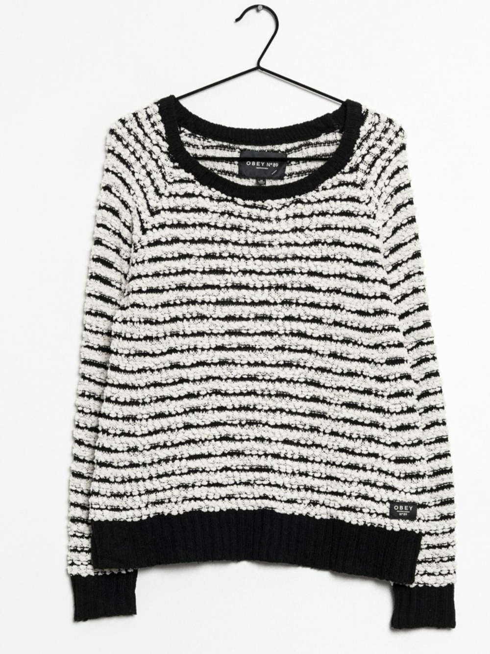 Obey No 89 Cable Knit Crewneck Sweater Black & White - Size Medium